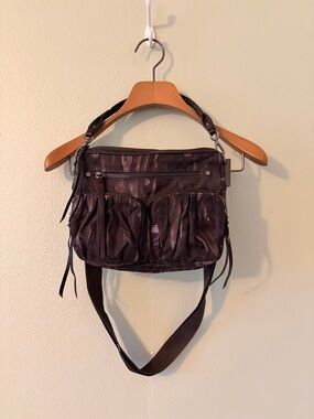 EUC MZ Wallace Brown Featherprint Shoulder/Crossbody Bag